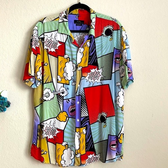 Zara comic print button shirt. Size: Large - Picture 2 of 6